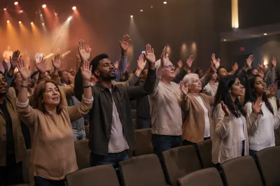 Diverse Congregation Worshipping in Modern Auditorium