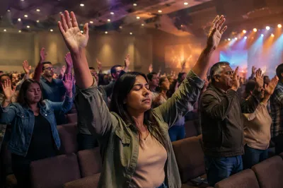Congregation Raising Hands in Modern Church