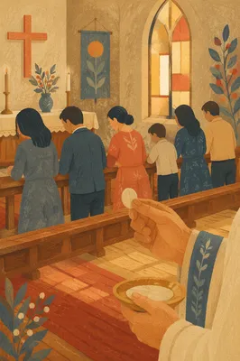 Congregation Kneeling for Communion in Chapel