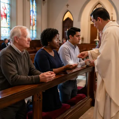 Congregation Kneeling at Communion Rail