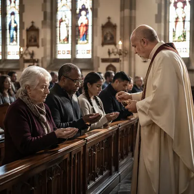 Congregation Kneeling at Communion Rail