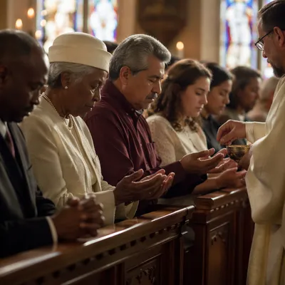 Reverent Congregation Receiving Communion at Kneeling Rail
