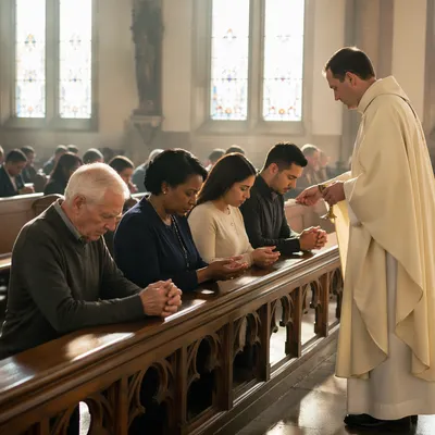 Congregation Kneeling at Communion Rail