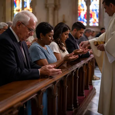 Congregation Kneeling at Communion Rail