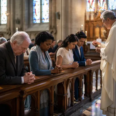 Congregation Kneeling at Communion Rail