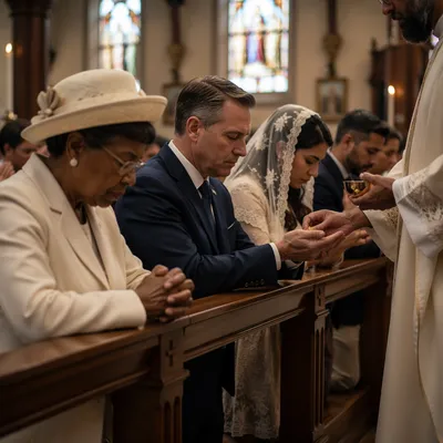 Congregation Kneeling at Communion Rail