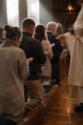 Reverent Communion at Church Kneeling Rail