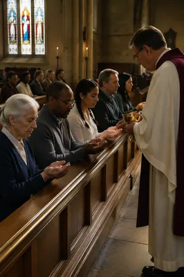 Congregation Kneeling at Communion Rail