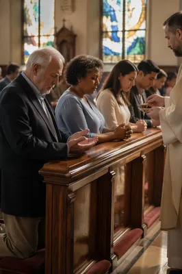 Congregation Kneeling at Communion Rail