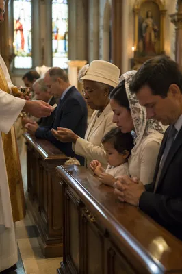 Congregation Kneeling for Communion in Church