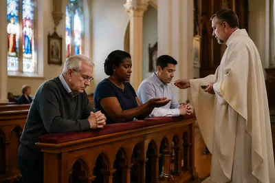Congregation Kneeling at Communion Rail