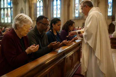 Congregation Kneeling at Communion Rail