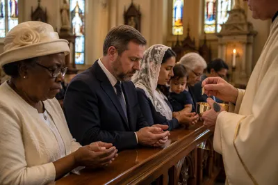 Congregation Kneeling for Communion in Church