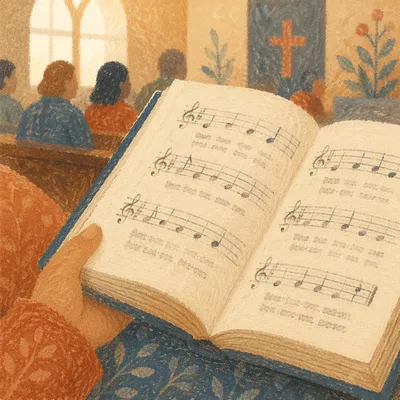 Open Hymnal in Quiet Church Worship