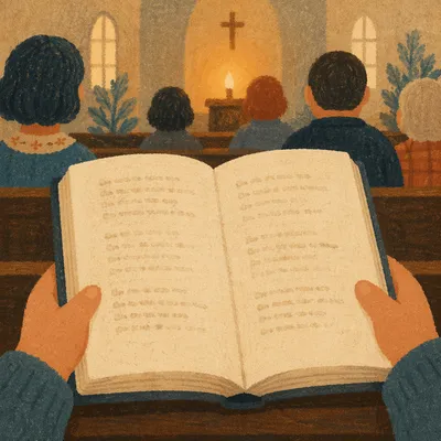 Open Hymnal During Peaceful Congregation Worship
