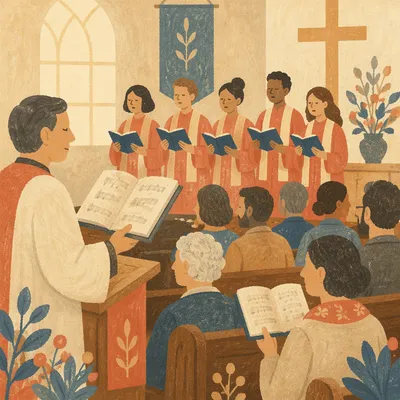 Congregation Singing Hymns in Worship Room