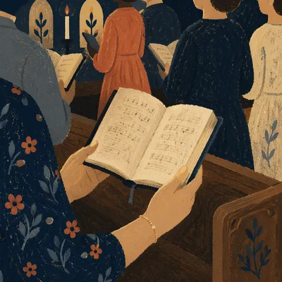 Congregation Singing From Hymnals in Church