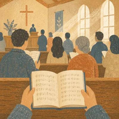 Congregation Singing Hymns in Morning Chapel