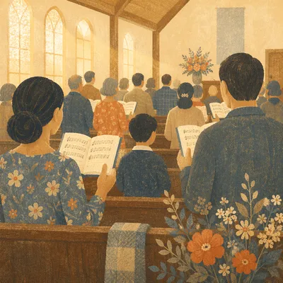 Congregation Singing from Hymnal Books in Chapel