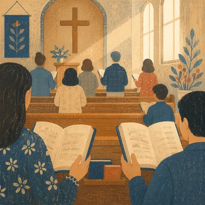 Congregation Singing from Hymnals in Chapel