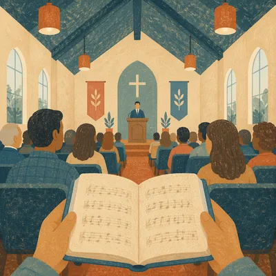 Congregation Singing Hymns in Modest Church