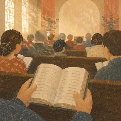 Morning Hymn Singing in Wooden Chapel