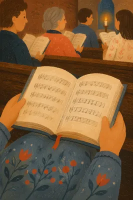 Hands Holding Hymnal During Quiet Worship