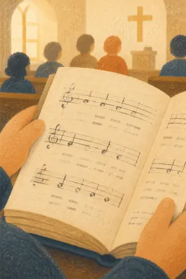 Open Hymnal During Peaceful Church Service
