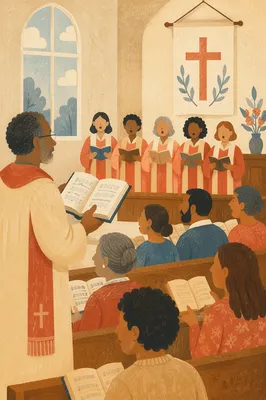 Congregation Singing Hymns in Warm Worship Room