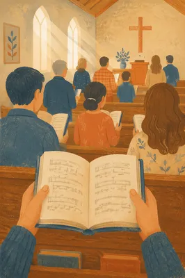 Congregation Singing from Hymnals in Chapel