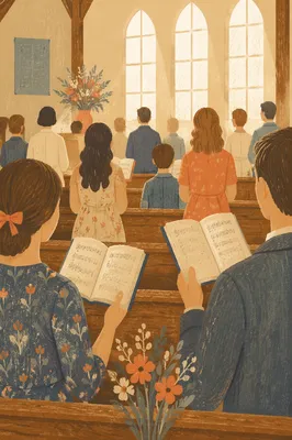 Congregation Singing from Hymnals in Chapel