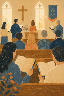Congregation Singing Hymnals in Modest Chapel
