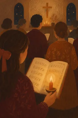 Evening Congregation Singing From Hymnal Books