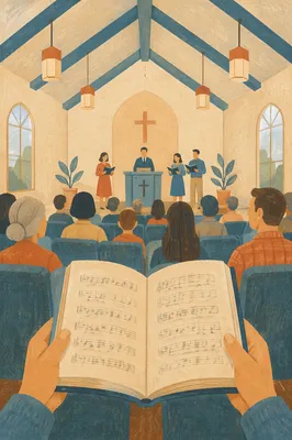 Congregation Singing Hymns in Warm Sanctuary