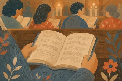 Hands Holding Hymnal During Quiet Worship