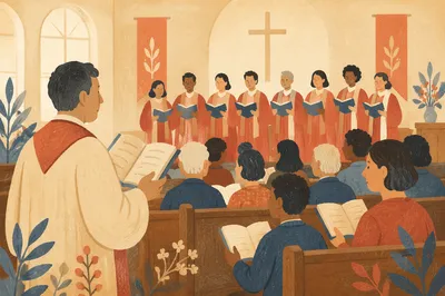 Congregation Singing from Hymnal Books in Worship