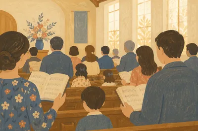 Congregation Singing from Hymnals in Chapel