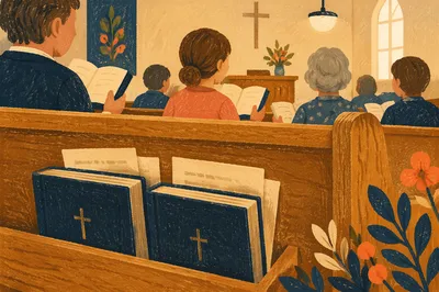 Congregation Singing with Hymnals in Chapel
