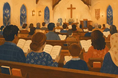 Congregation Singing Hymns in Warm Chapel