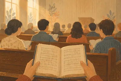 Morning Hymn Singing in Wooden Chapel