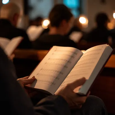 Hands Holding Hymnal During Quiet Worship