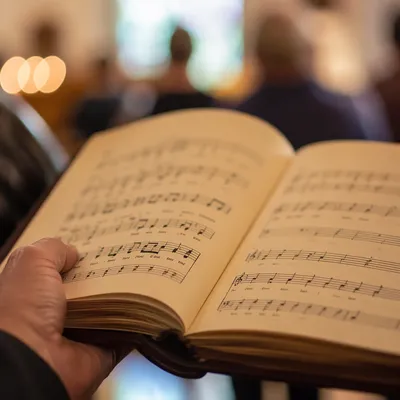 Open Hymnal During Quiet Church Worship
