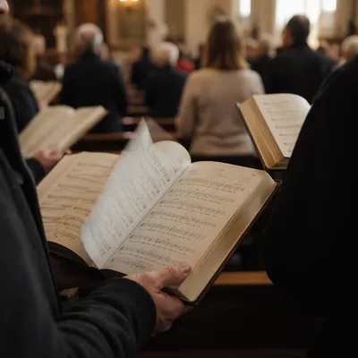 Congregants Holding Hymnals During Worship