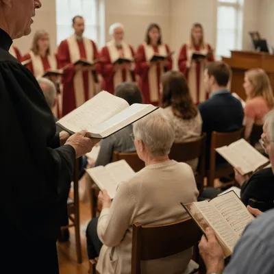 Congregation Singing Hymns in Worship Room