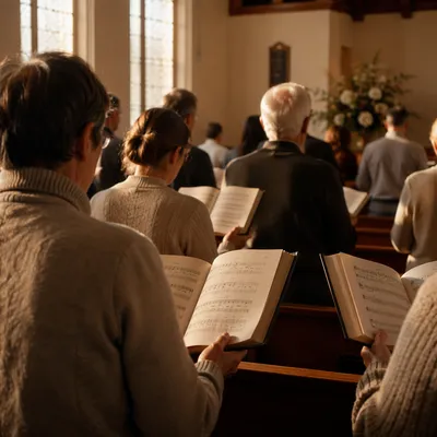 Congregation Singing from Hymnal Books in Chapel
