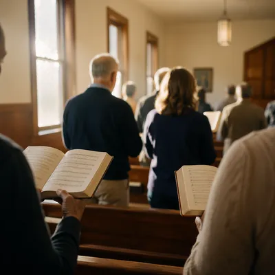 Congregation Singing Hymnals in Morning Chapel