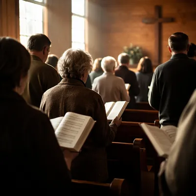 Congregation Singing Hymns in Morning Chapel