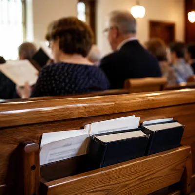 Hymnal Books in Chapel Pew Rack