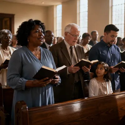 Congregation Singing from Hymn Books