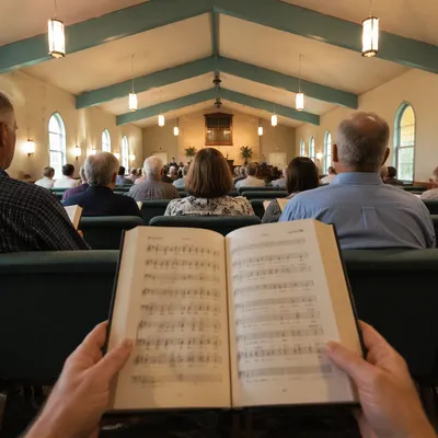 Congregation Singing Hymns in Warm Sanctuary